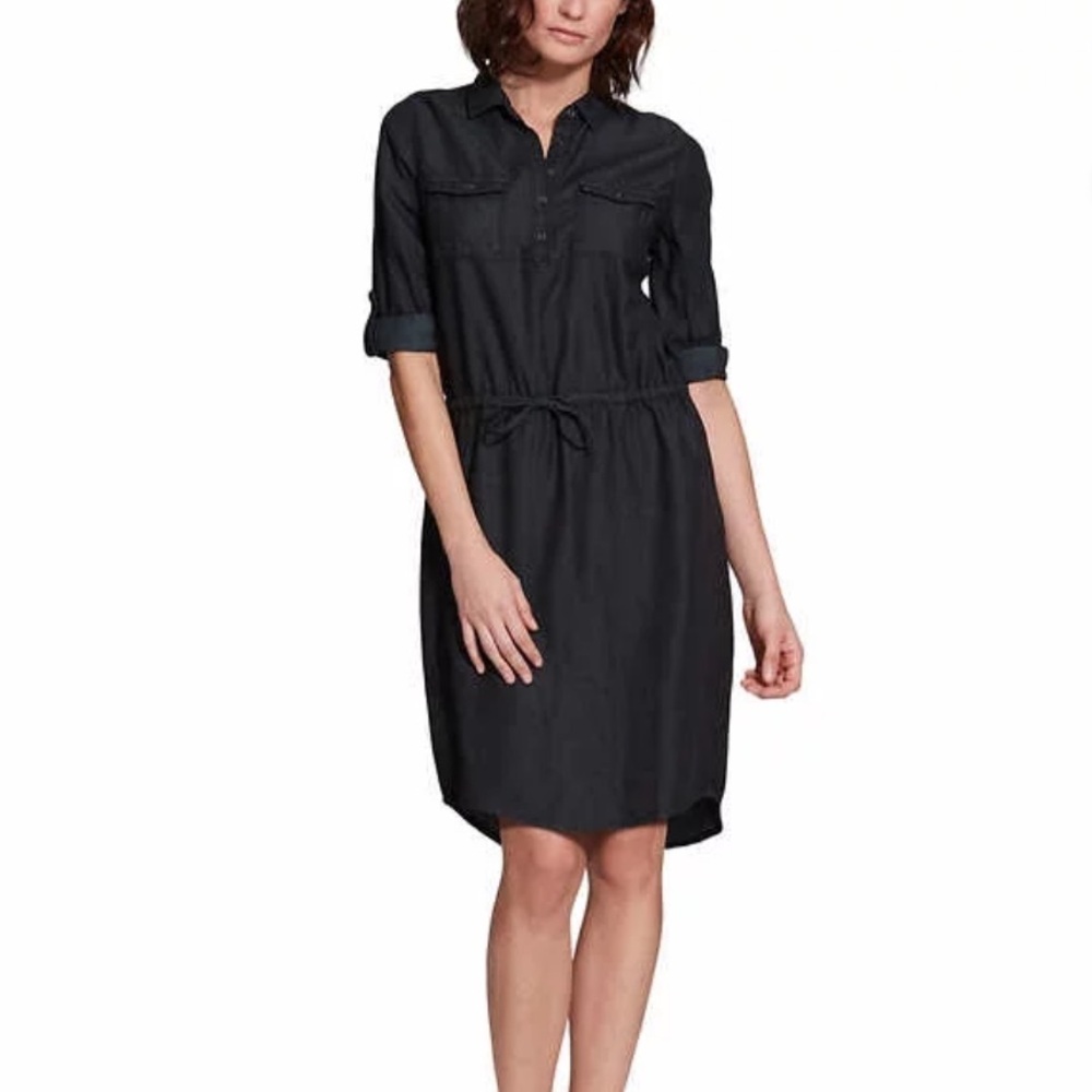 Gloria Vanderbilt Ashleigh Denim Dress Tie Waist Knee Length Black Medium NWT’s
